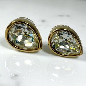 Vintage Swarovski Signed S.A.L Teardrop Crystal Gold-Tone Stud Earrings